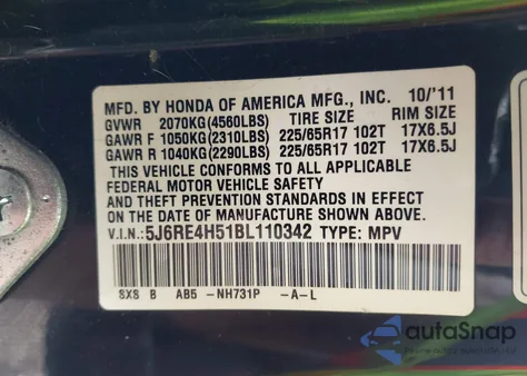 2011 Honda Cr-V Ex from USA, damaged, VIN 5J6RE4H51BL110342
